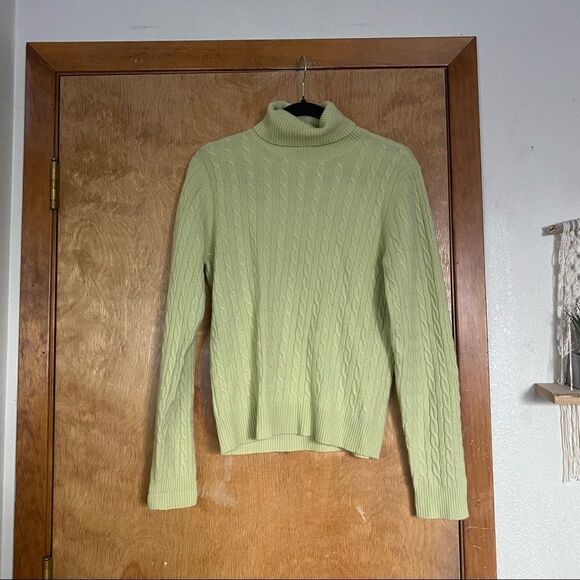 🍄Peck & Peck Light Sage Green 100% Cashmere Cottagecore Cowl/Turtleneck sweater - Picture 4 of 8